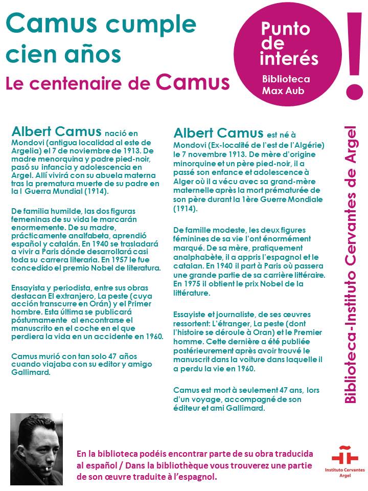 cartel de punto de información sobre Albert Camus