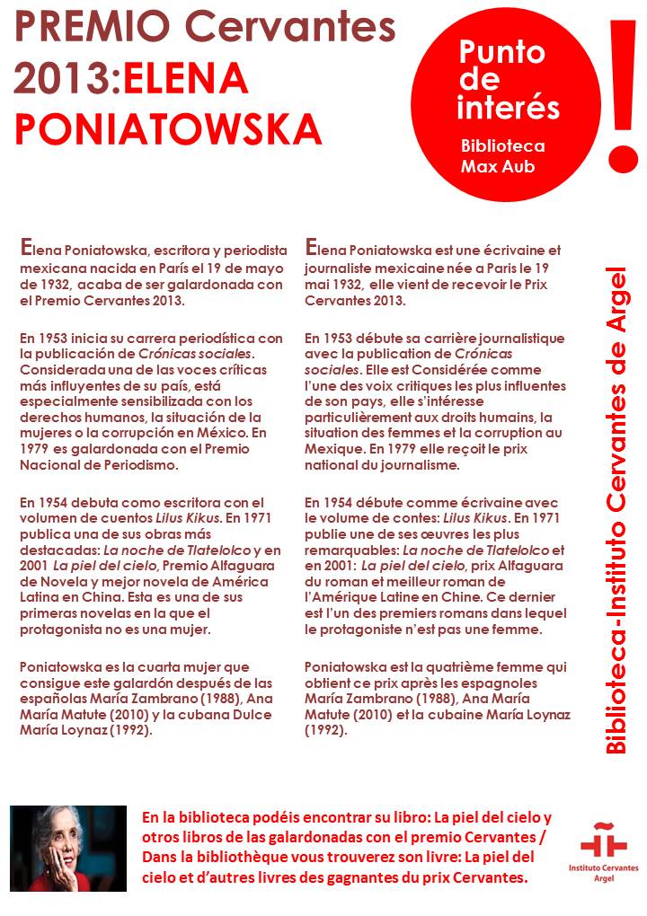 Cartel del punto de informacíon de Poniatowska de la biblioteca instituto cervantes argel