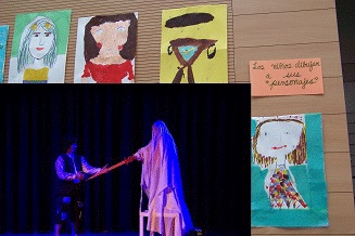 Grupo de teatro infantil del Instituto Cervantes de Atenas: dibujos de los niños e imagen de la obra final