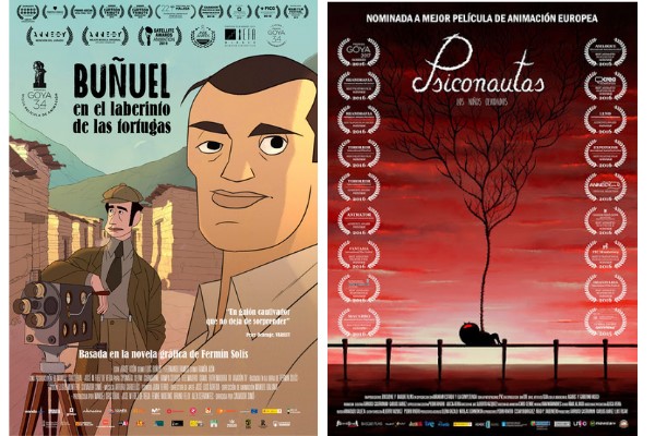 Imagen con los carteles de las películas "Buñuel en el laberinto de las tortugas" y "Psiconautas"