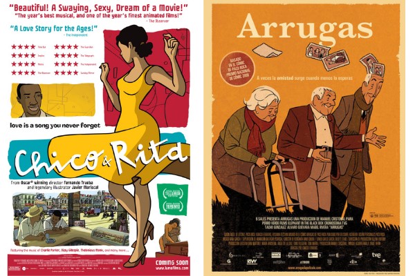 Imagen de los carteles de las películas "Chico & Rita" y "Arrugas"