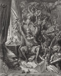 Ilustración de Gustave Doré (1832-1883) de Don Quijote de la Mancha, entre sus libros, en su biblioteca