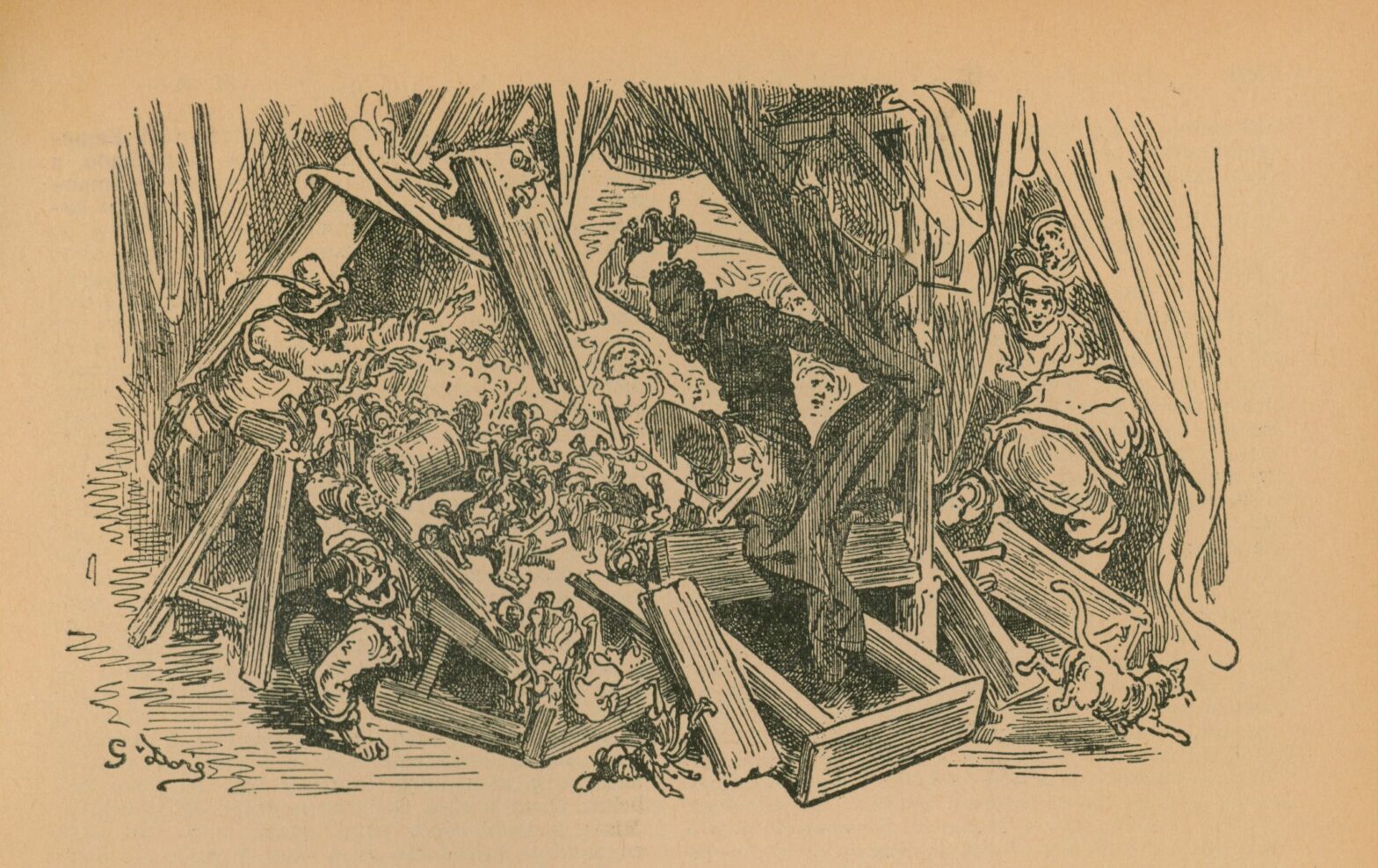 Ilustración de Gustavo Doré para el capítulo de El retablo de maese Pedro, en uno de las ediciones del Quijote conservadas en la biblioteca de Manuel de Falla.