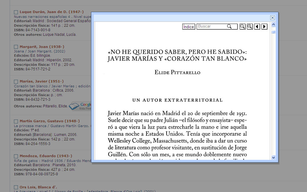 Javier Marias en Google books