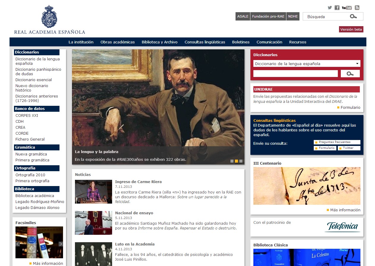 pantallazo de la web www.rae.es